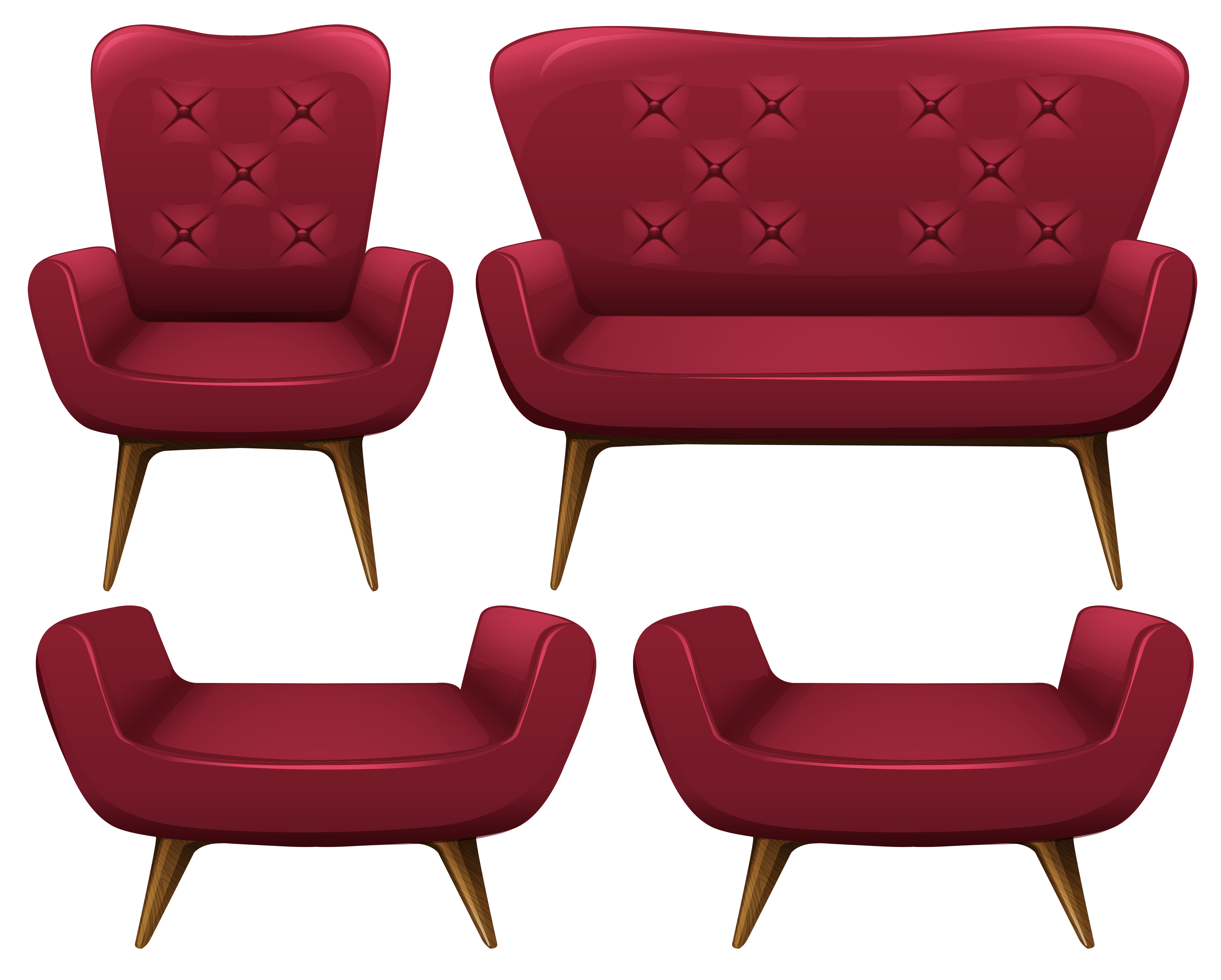 Armchairs and sofa  in red Download Free Vectors Clipart 