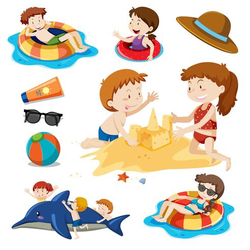 Un conjunto de actividades infantiles y de playa. vector