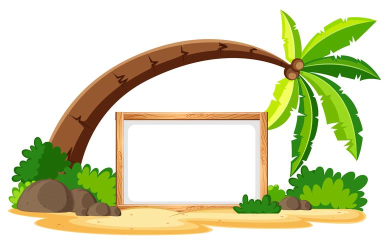 Blank board and coconut tree on the beach vector