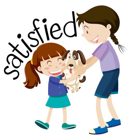 Satisfied young girl holding puppy vector