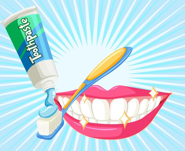 Tema dental con cepillo de dientes y pasta. vector