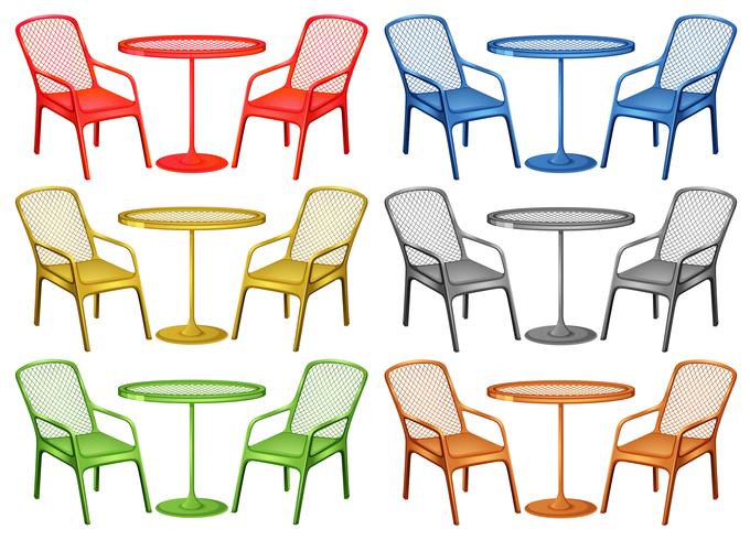 Chairs and coffee table in six colors vector