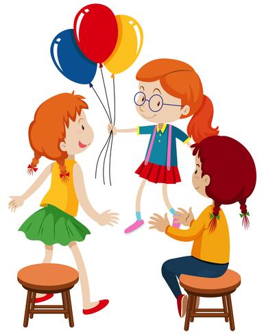 Three girls and balloons vector