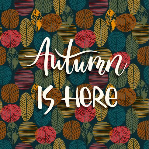 Lettering design with abstract autumn background with leaves. vector