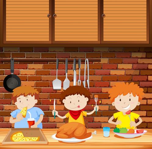 Children eating a meal togther vector