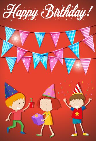 Happy birthday card with young kids vector