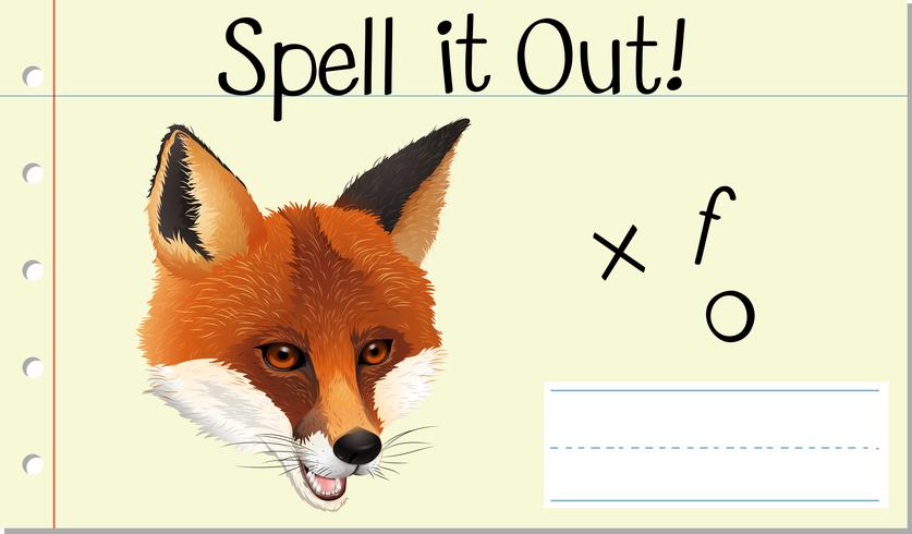 Deletrear la palabra inglesa fox vector