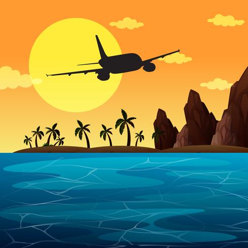 Background scene with airplane flying over ocean - Download Free Vector Art, Stock Graphics & Images