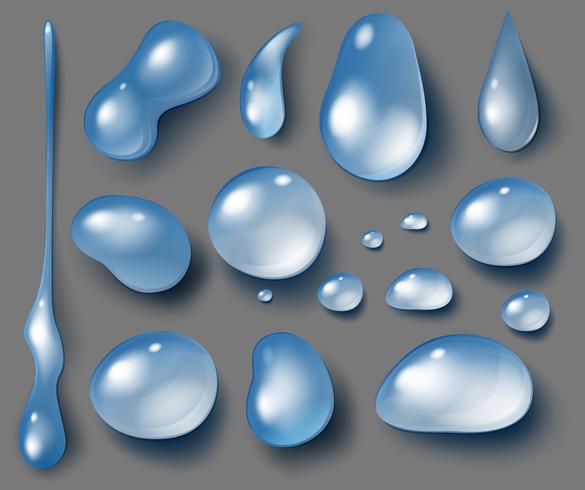 Conjunto de gotas de agua sobre fondo gris vector