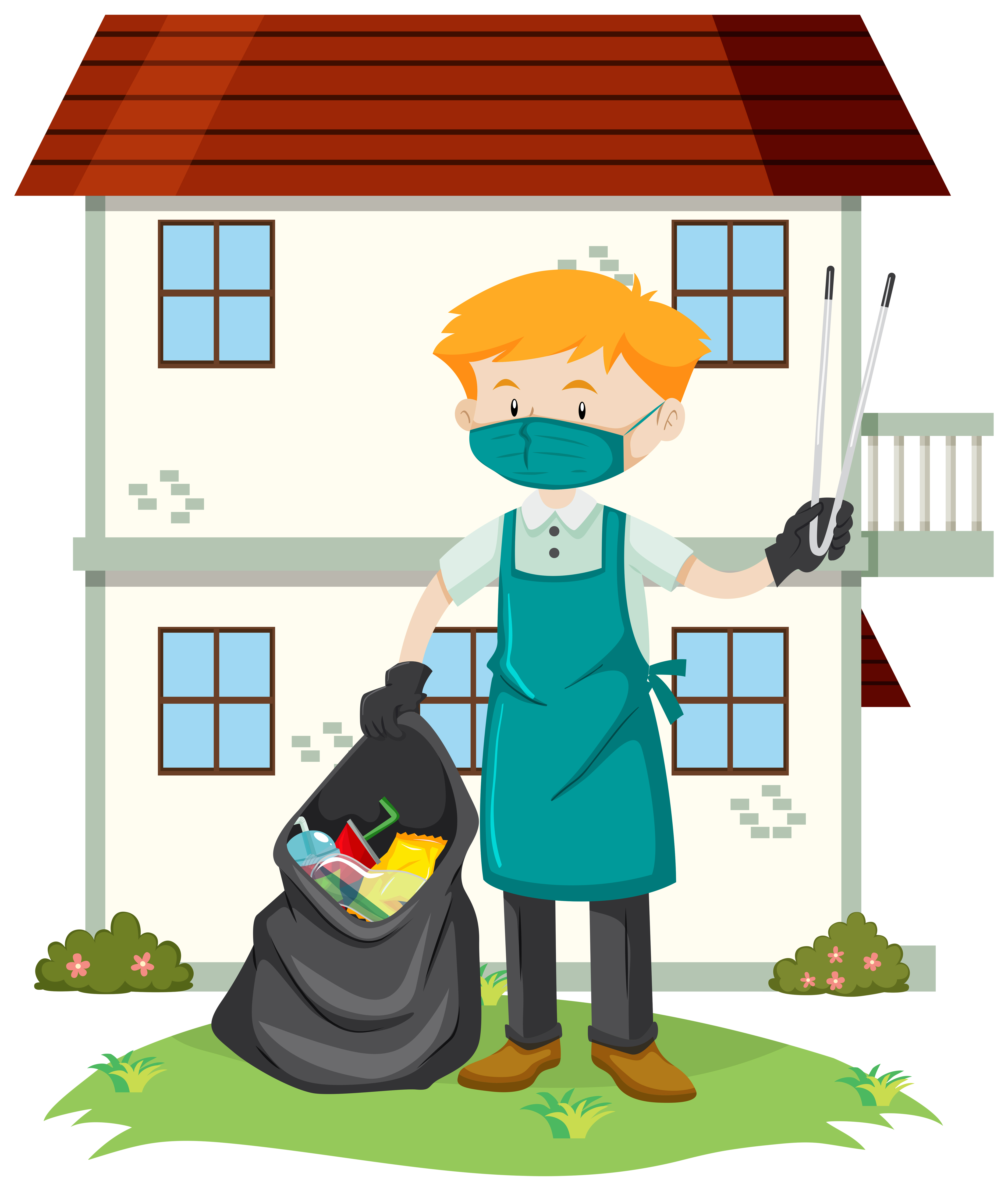 A Man Cleaning the Yard 293455 Vector Art at Vecteezy