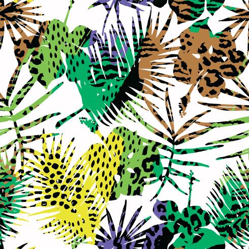 Seamless exotic pattern with tropical plants. vector