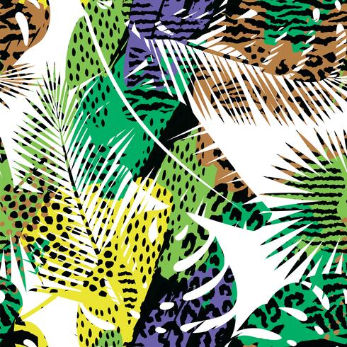 Trendy seamless exotic pattern with palm and animal prins vector