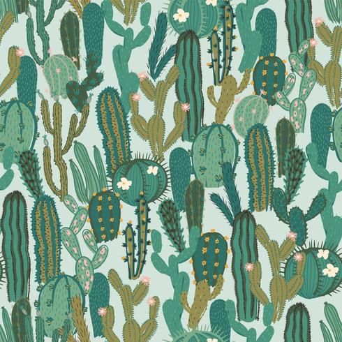 Vector seamless pattern with cactus. Repeated texture with green cacti.