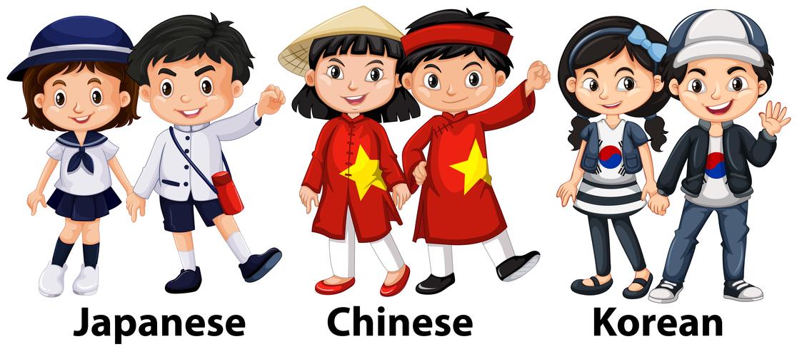 Niños asiáticos de diferentes países. vector