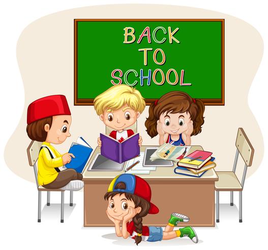 Children doing school work in classroom vector