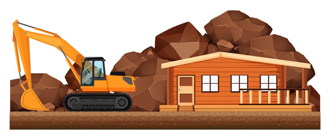 Excavator working on house construction site vector