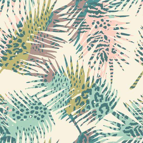 Trendy seamless exotic pattern with palm and animal prins vector