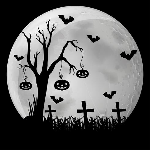 Silhouette background with bats in graveyard vector