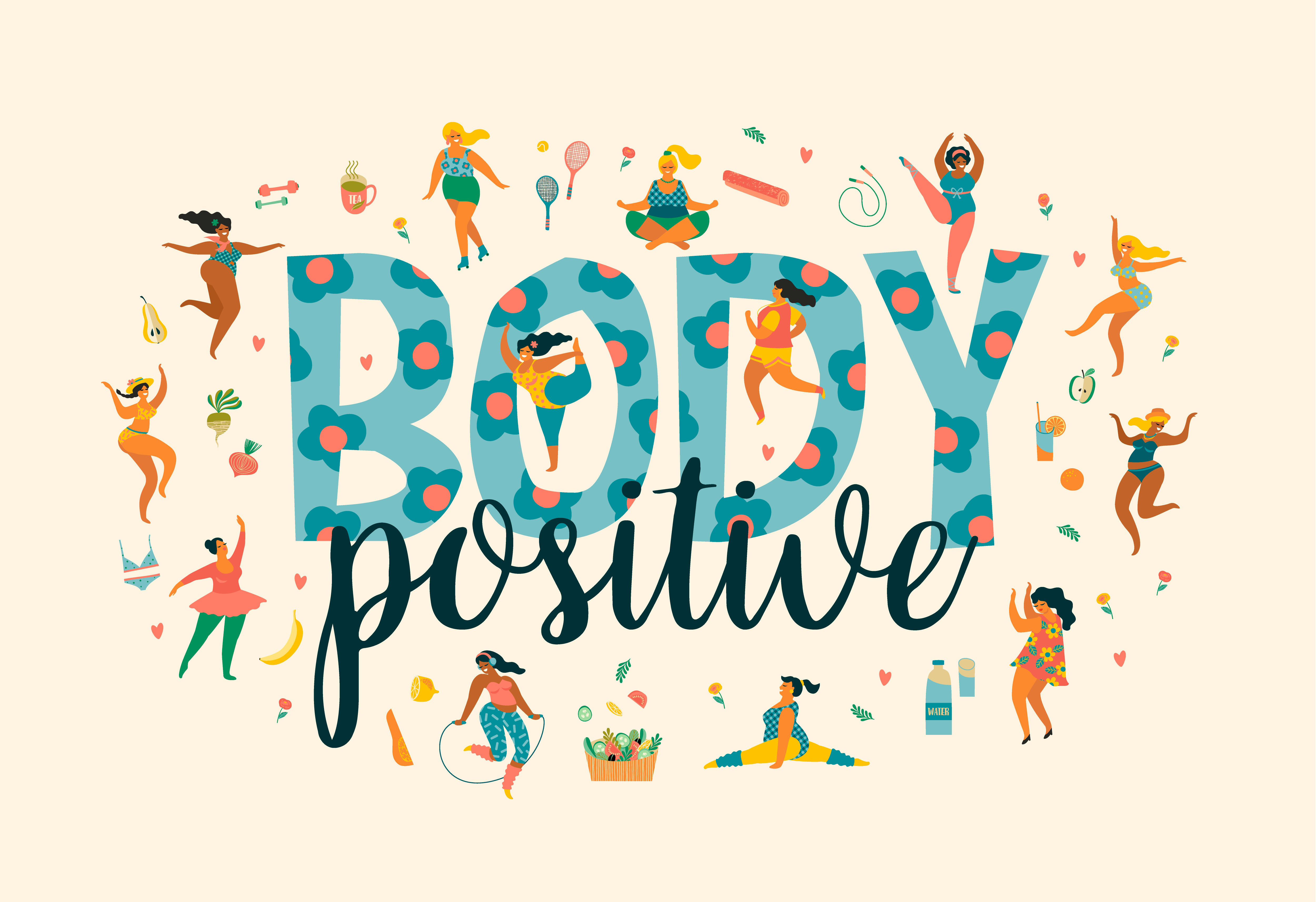 Corpo positivo. Felizes plus size meninas e estilo de vida ativo e