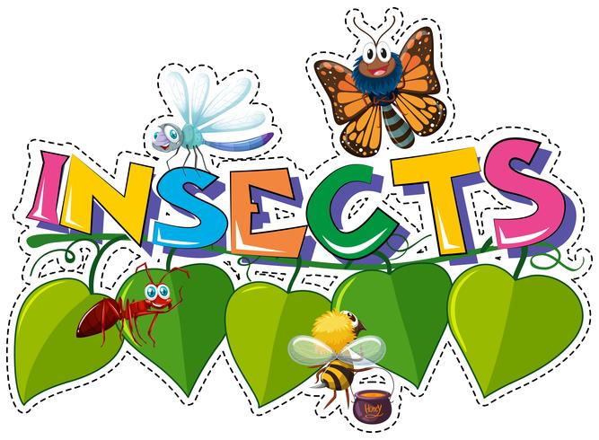 Sticker design for word insects with many bugs vector