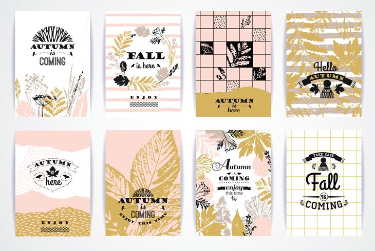 Conjunto de tarjetas de otoño creativas artísticas. vector