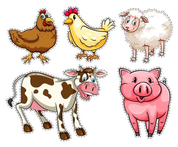 Sticker set with farm animals vector