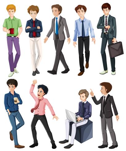 Male office workers in different actions vector