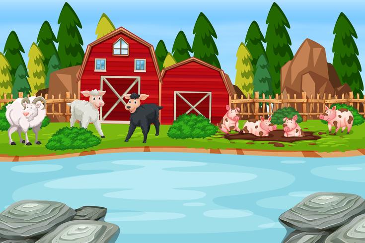 Una escena de animales de granja vector