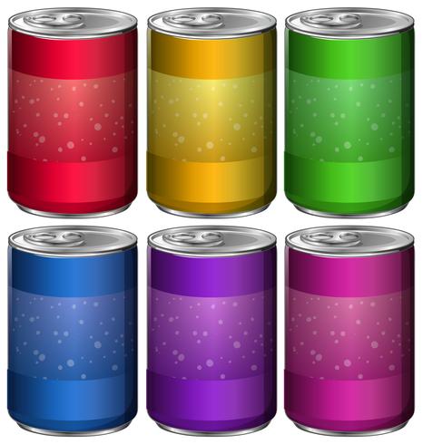 Latas de aluminio en seis colores diferentes vector