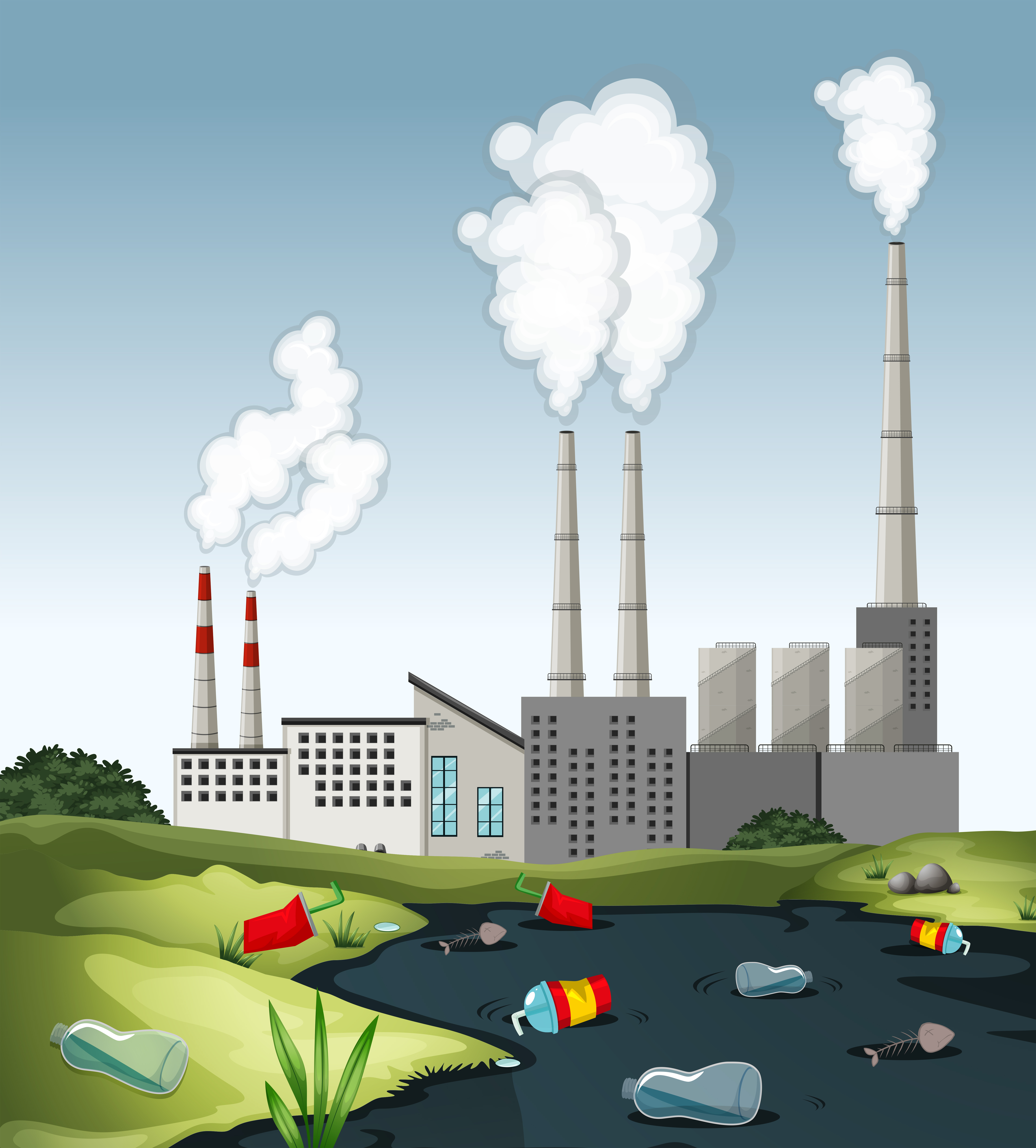 Cartoon Water Pollution Drawing : Pollution Water Vector Illustration ...