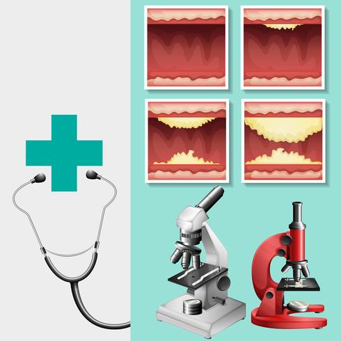 Medical theme with stethoscope and microscope vector