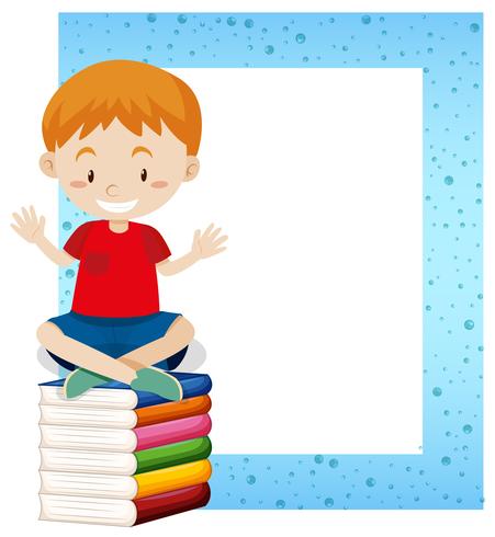 Un niño sentado en el marco del libro vector