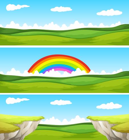 Three nature scene with field and cliff vector