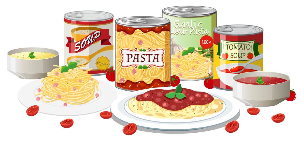 Un juego de pasta y sopa. vector