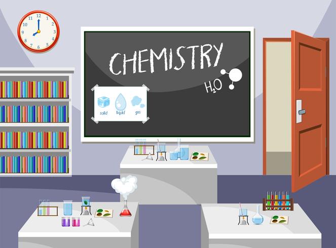 Interior del aula de química. vector