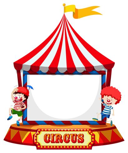 Carpa de circo con marco de payasos. vector