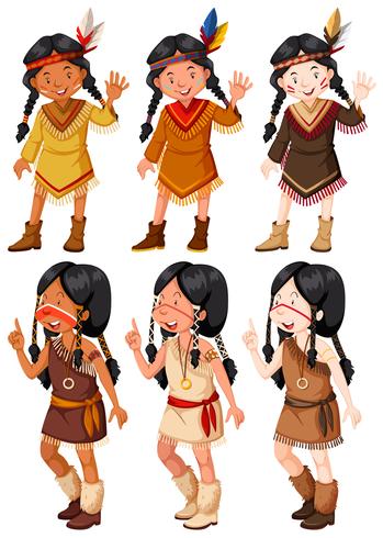 Native American Indian girls waving vector