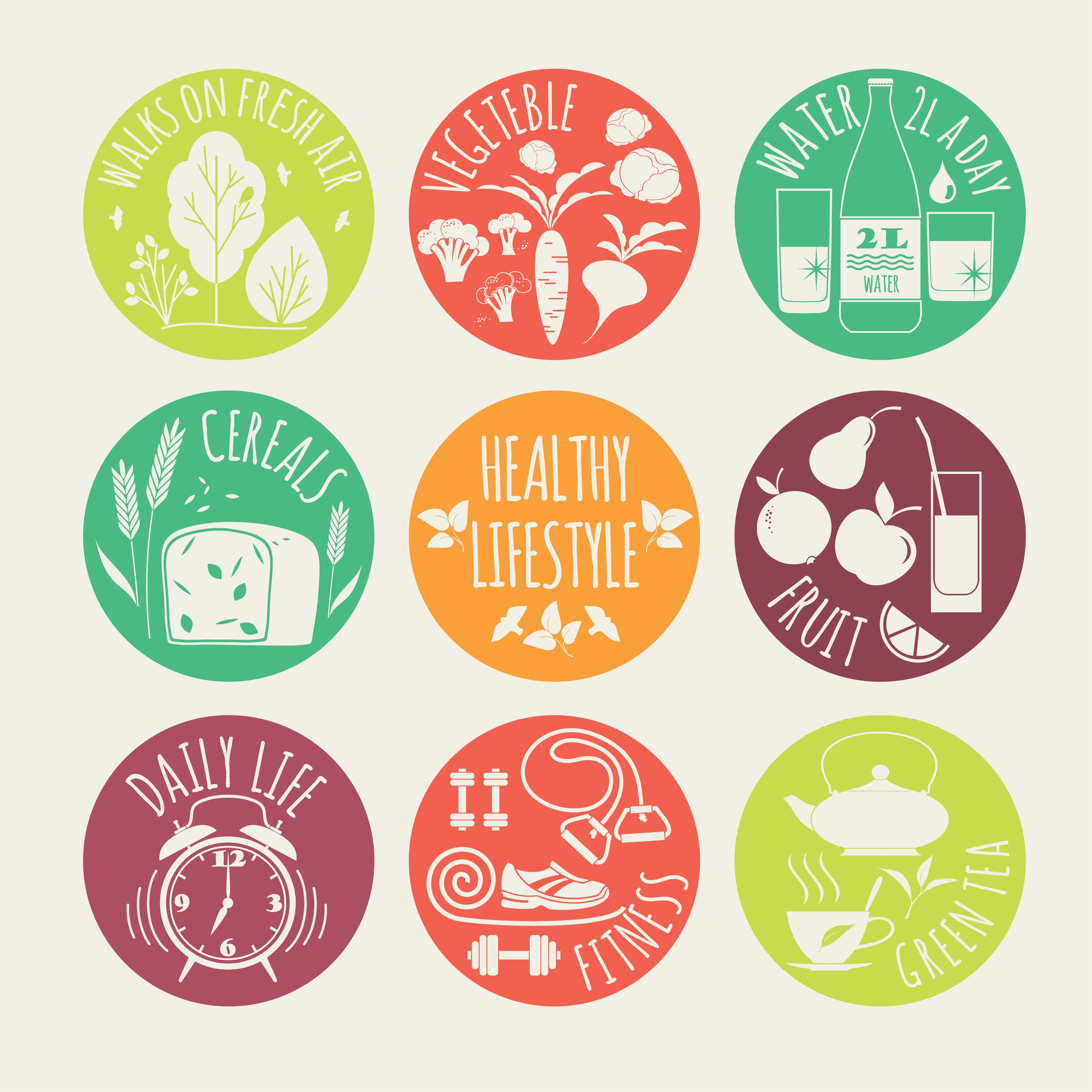 Vector illustration of Healthy lifestyle. icon set ...