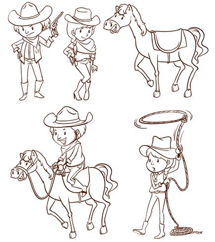 Male and female cowboys vector