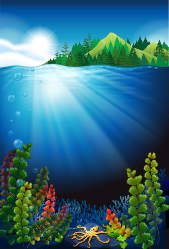 Scene with underwater and mountains vector