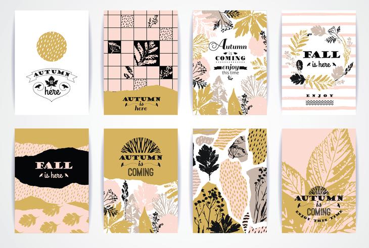 Set of artistic creative autumn cards. vector