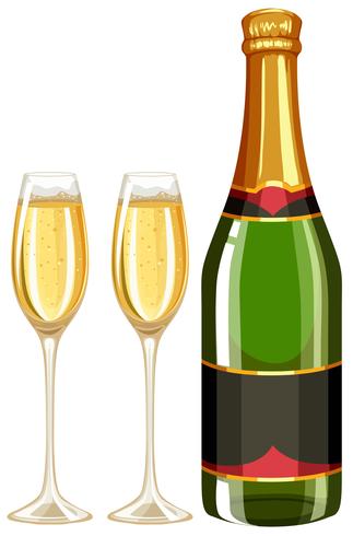 Champagne bottle and two glasses vector