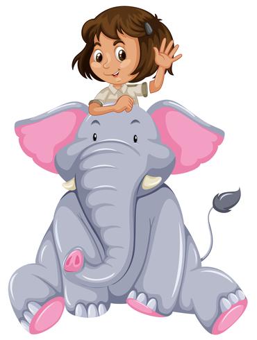 Chica joven y elefante vector