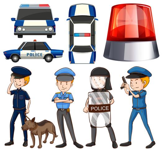 Policía y coches de policía. vector