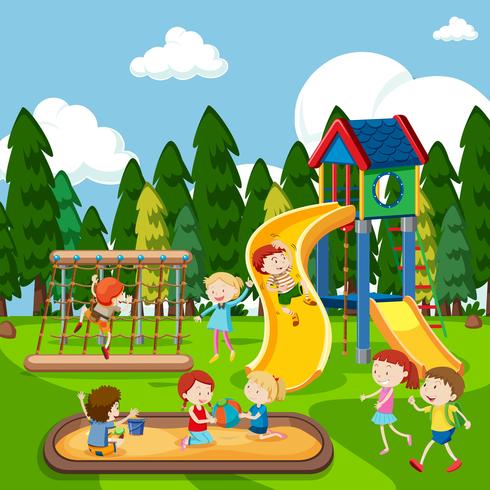 Kids playing on playground vector