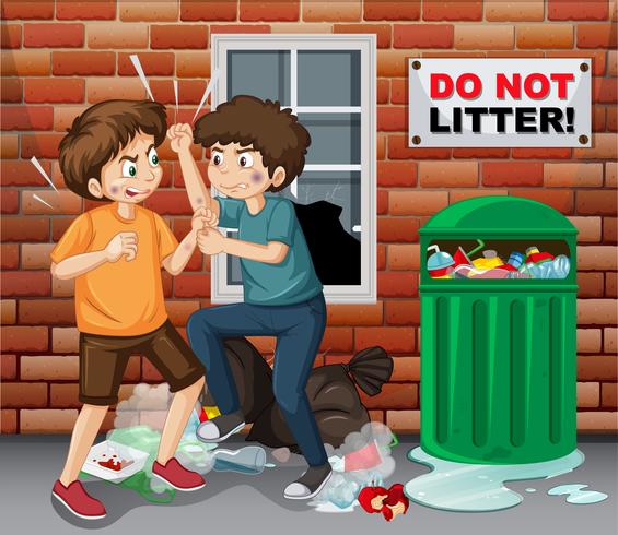 Street teen fighting next trash vector
