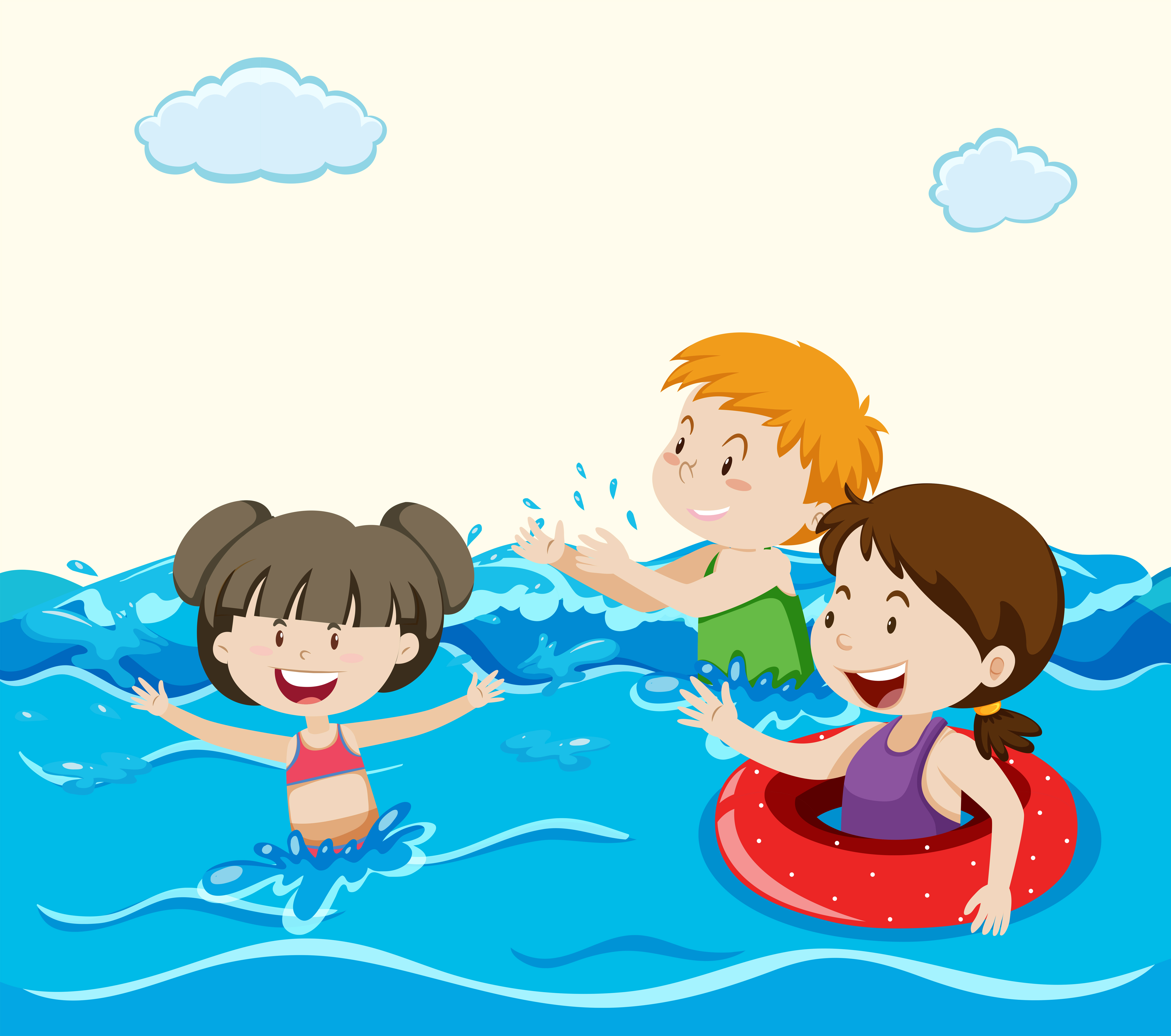 Children Swimming Cartoon