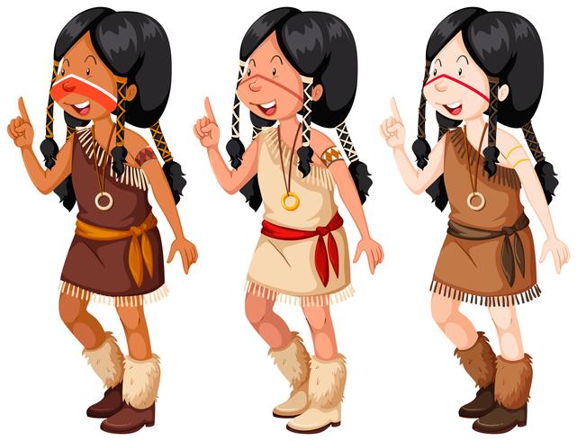 Native american indian girls in traditional costume vector