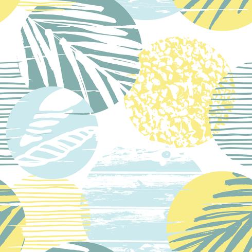 Seamless exotic pattern with palm leaves on geometric background vector