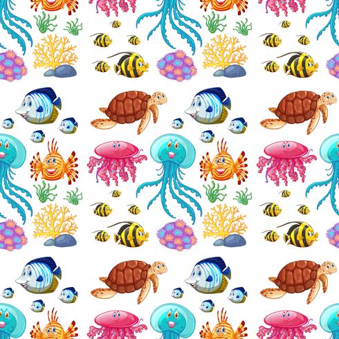 Fun seamless pattern of marine life vector